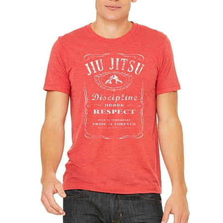 Men's Jiu Jitsu Whiskey Label Red Tri Blend T-Shirt C1 Large
