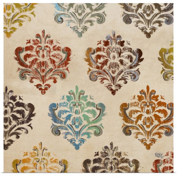 Great BIG Canvas | "Colorful Damask Square I" Art Print - 30x30