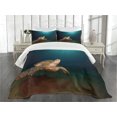 thumbnail image 3 of Ambesonne Underwater Quilted Bedspread Set 3 Pcs, Green Turtle Sunbeam, King Size, Pale Brown Dark Blue, 3 of 5