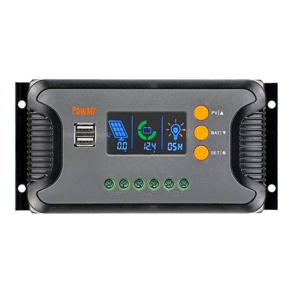 Riwcyla Contrôleur d'Alimentation Solaire 30A Contrôleur de Charge de Pile PWM, Contrôleur Solaire de Pile 48V avec Écran LCD BulkBoostFloat /24V36V48V Détection Automatique Double Contrôleur de Sortie USB 5V