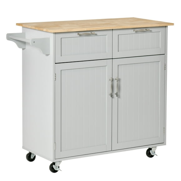 HOMCOM Rolling Kitchen Island with Storage Cabinet, Drawers, Towel Rack