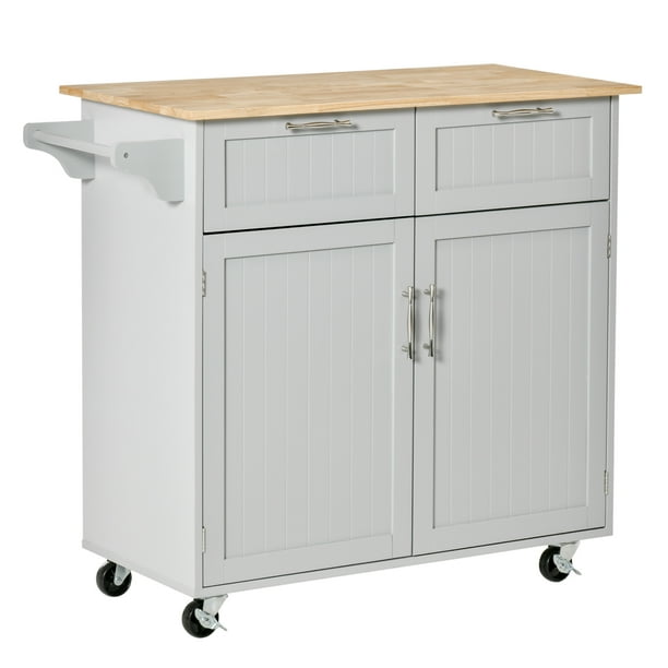 Homcom 41 Kitchen Storage Utility Island W Wheels Drawers Towel Rack Grey Com Homcom 41 Kitchen Storage Utility, Kitchen Island On Wheels With Storage