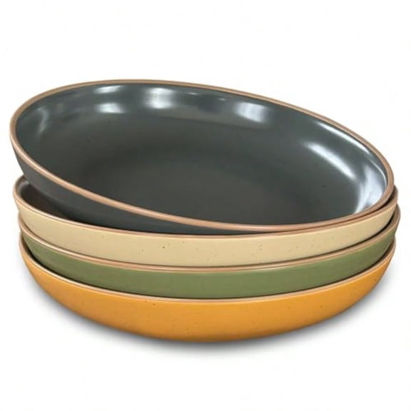 Ceramic Artisan Matte Large Pasta Bowls 30oz Set of 4 Serving Salad Dinner etc Kitchen Plate/Wide Bowl Microwave Oven Dishwasher Safe Modern Porcelain Stoneware Dishes Safari Colors