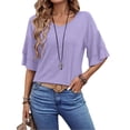 thumbnail image 3 of UVN Blouses for Women V Neck Half Bell Sleeve Shirts Summer Ladies Casual Flowy Tunic Tops, 3 of 8