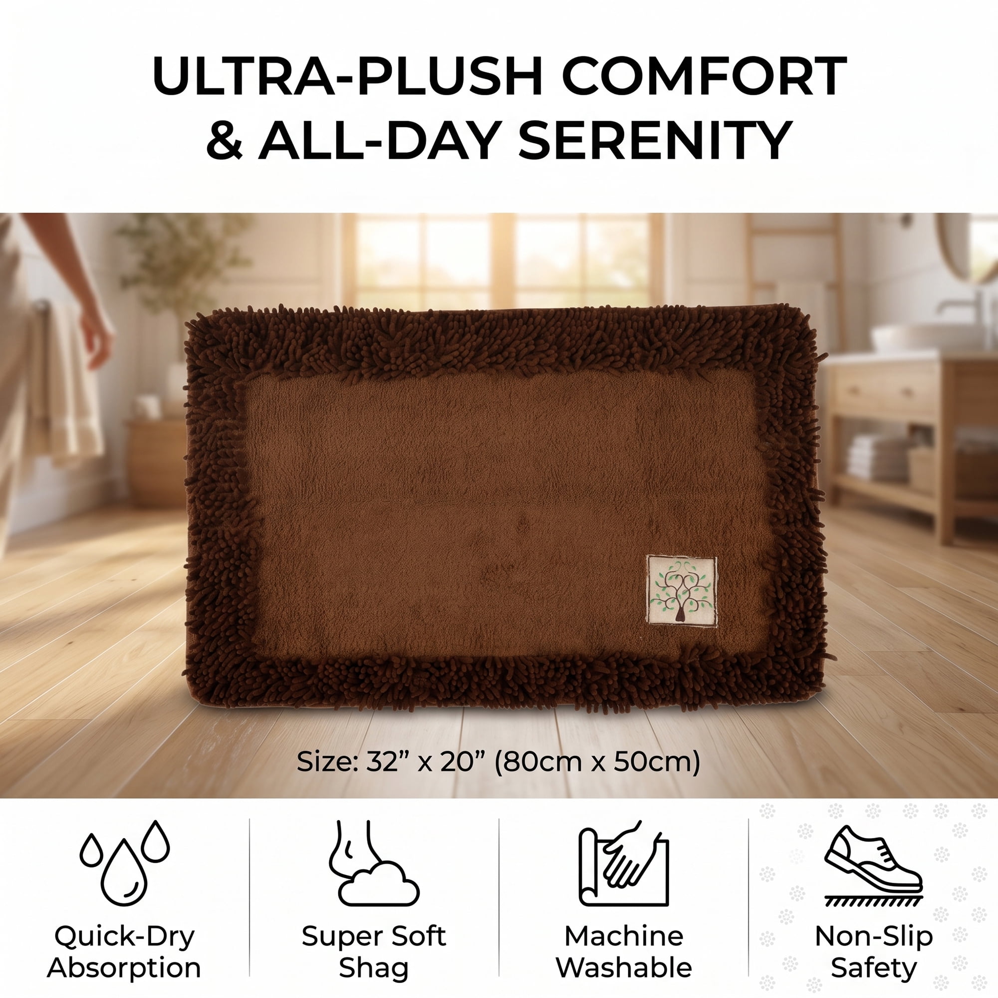 Unique Bargains Chenille Non Slip Bath Mat Ultra Soft Absorbent Shower Rug Khaki 24" x 16"