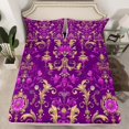 thumbnail image 2 of Feelyou Retro Fashion Damask Twin Sheet Sets, Western Mandala Paisley Twin Fitted Sheet, Purple Gold Boho Flower Flat Sheet, Ultra Soft Bedroom Decor, 3-Piece, 2 of 7