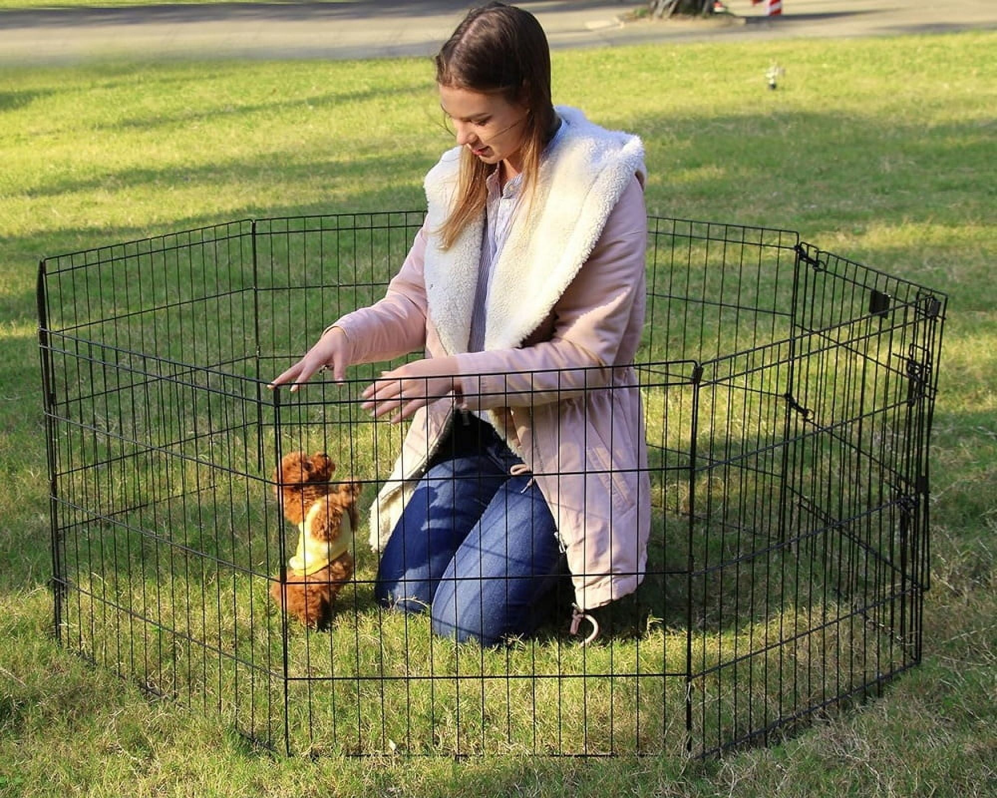 GODOHOME 18″Foldable Metal Playpen Eight Piece Fence Dog Cage, Black