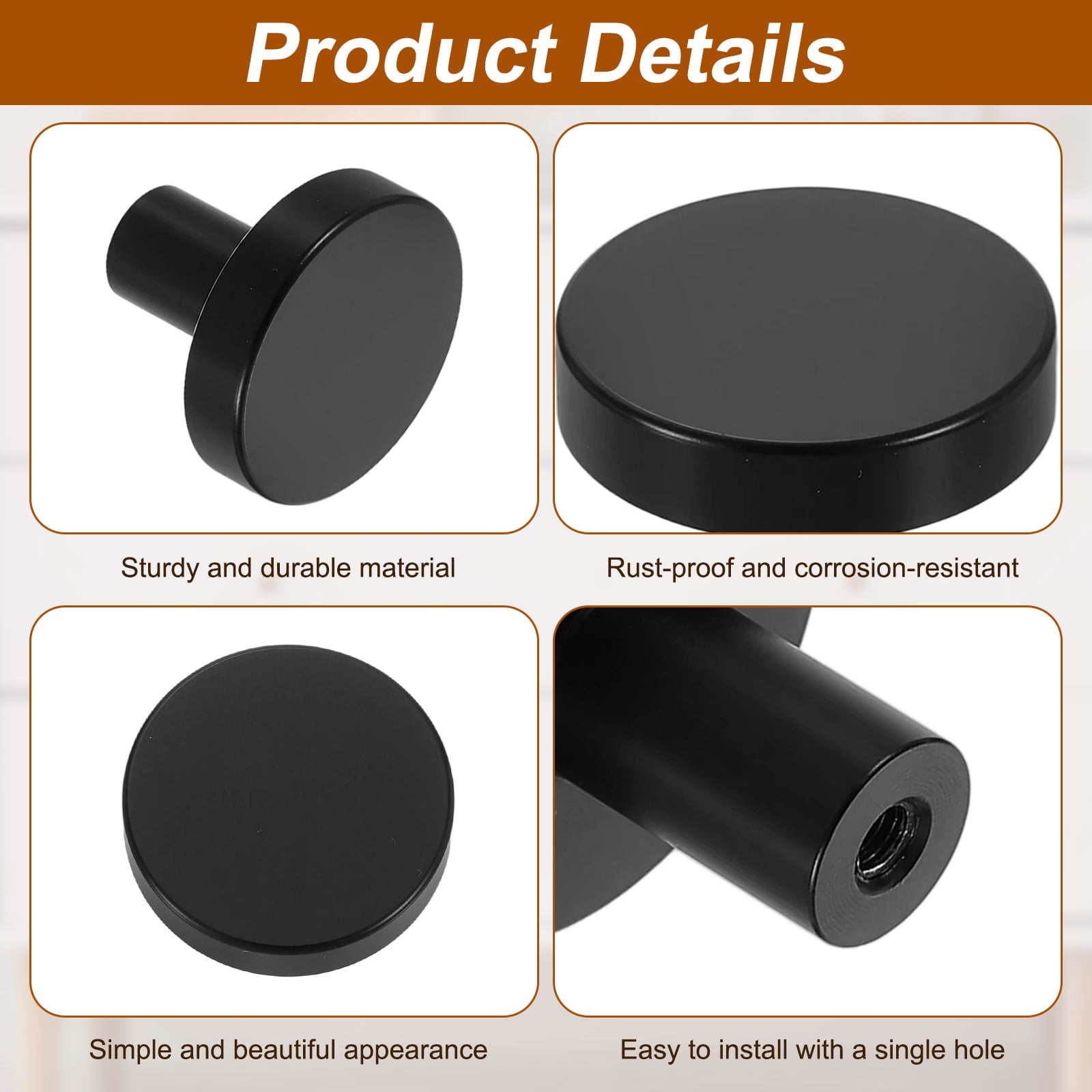 10Pack Round Cabinet Knobs,  1.2" Dia x 0.98" Height Drawer Knob Handle Pulls for Kitchen Cabinets Bedroom Dresser Wardrobe, Black