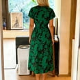 thumbnail image 4 of Xdegoge Womens Boho Dresses Leaves Prints Dress Short Sleeve Crew Neck Midi Outfits High Waisted Elegant Casual Summer Clothing for Business, 4 of 6