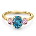 thumbnail image 3 of Gem Stone King 2.00 Ct London Blue Topaz Pink Lab Grown Diamond 18K Yellow Gold Plated Silver Ring, 3 of 6