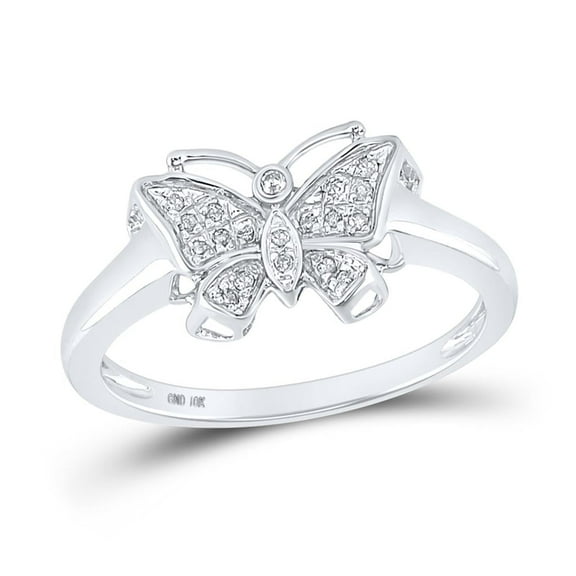 10K White Gold Genuine Round Cut Diamond Women's Cluster Butterfly Ring 1/20 CT
