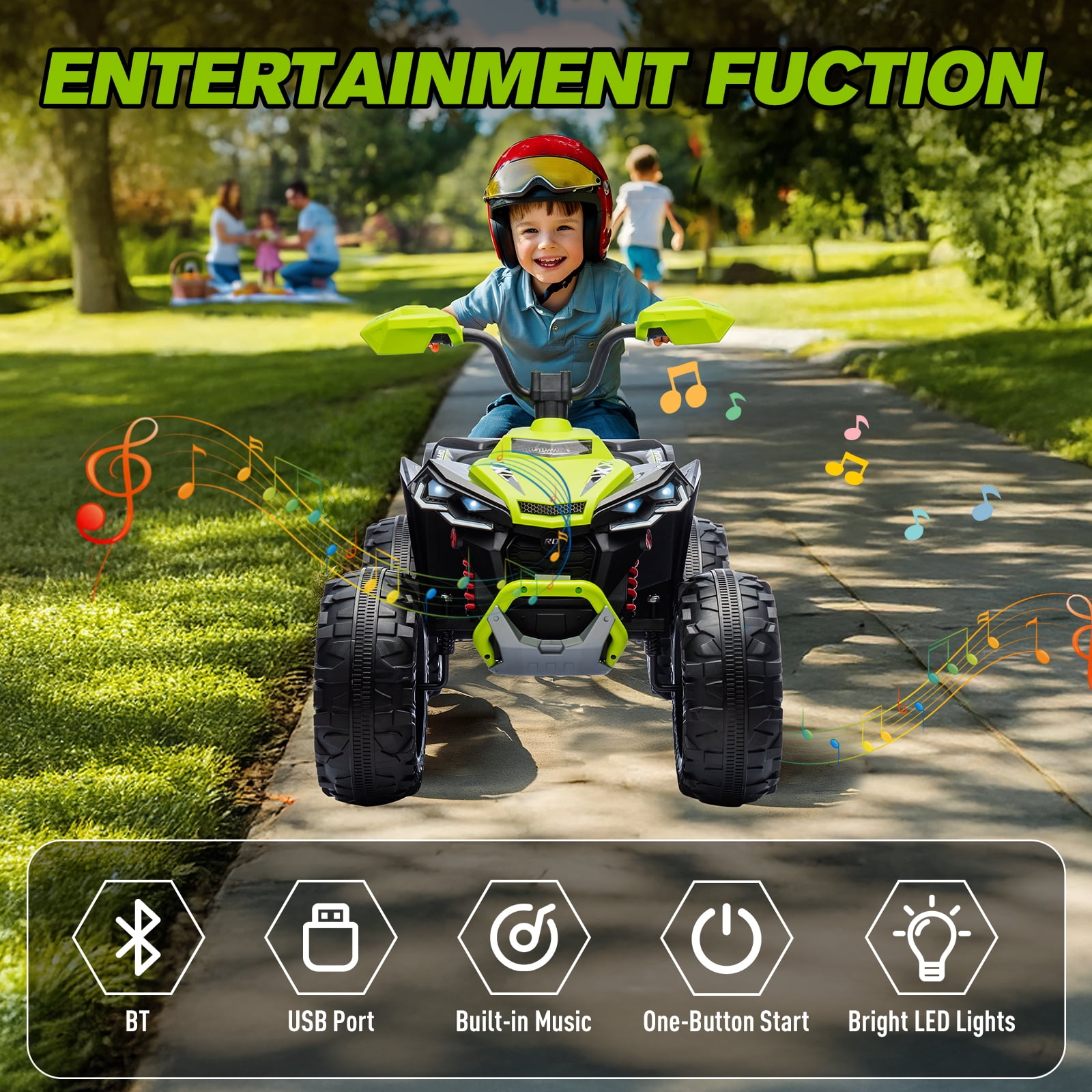 MUKIDY 24V Kids ATV 4-Wheeler, 24 Volt Ride on Toy for 3-8 Kid w/ 2x200W Motor, 5Mph Max Speed - Green
