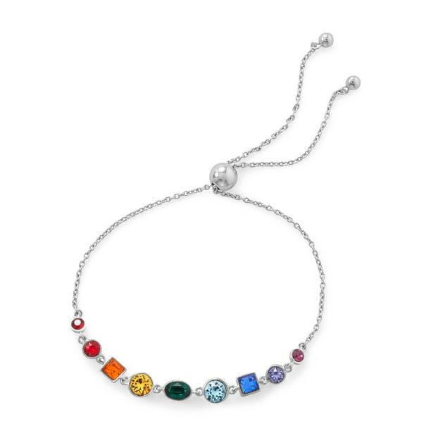 AzureBella Jewelry Bolo Friendship Bracelet with Rainbow of Crystals Adjustable Length