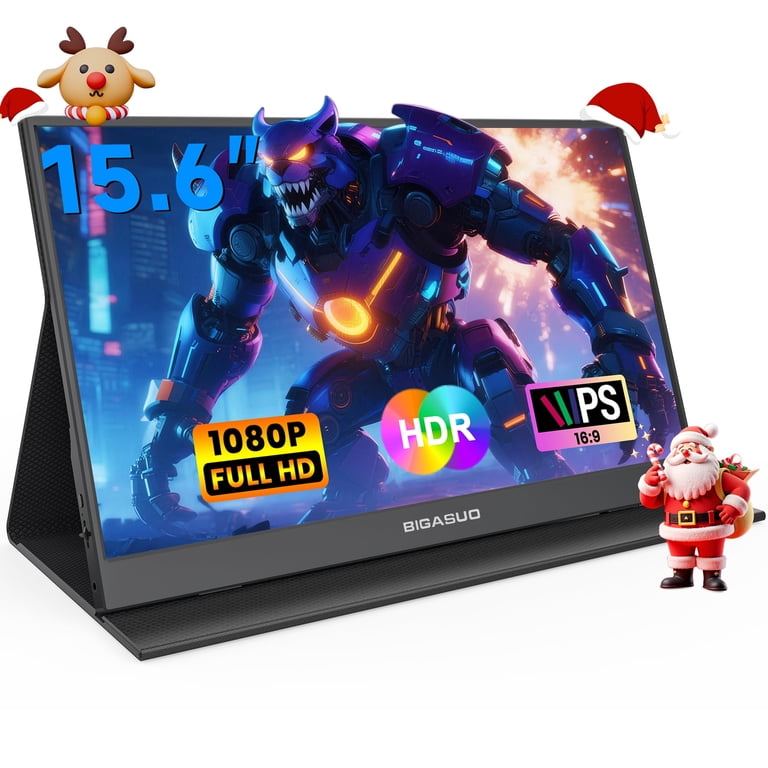 BIGASUO 15.6'' 1080P FHD Travel Mini Screen, Ultra-Slim HDMI HDR
