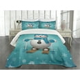 thumbnail image 3 of Ambesonne Snowman Quilted Bedspread Set 3 Pcs, Skiing Snowflakes Fun, Queen Size, Pale Brown Turquoise, 3 of 5