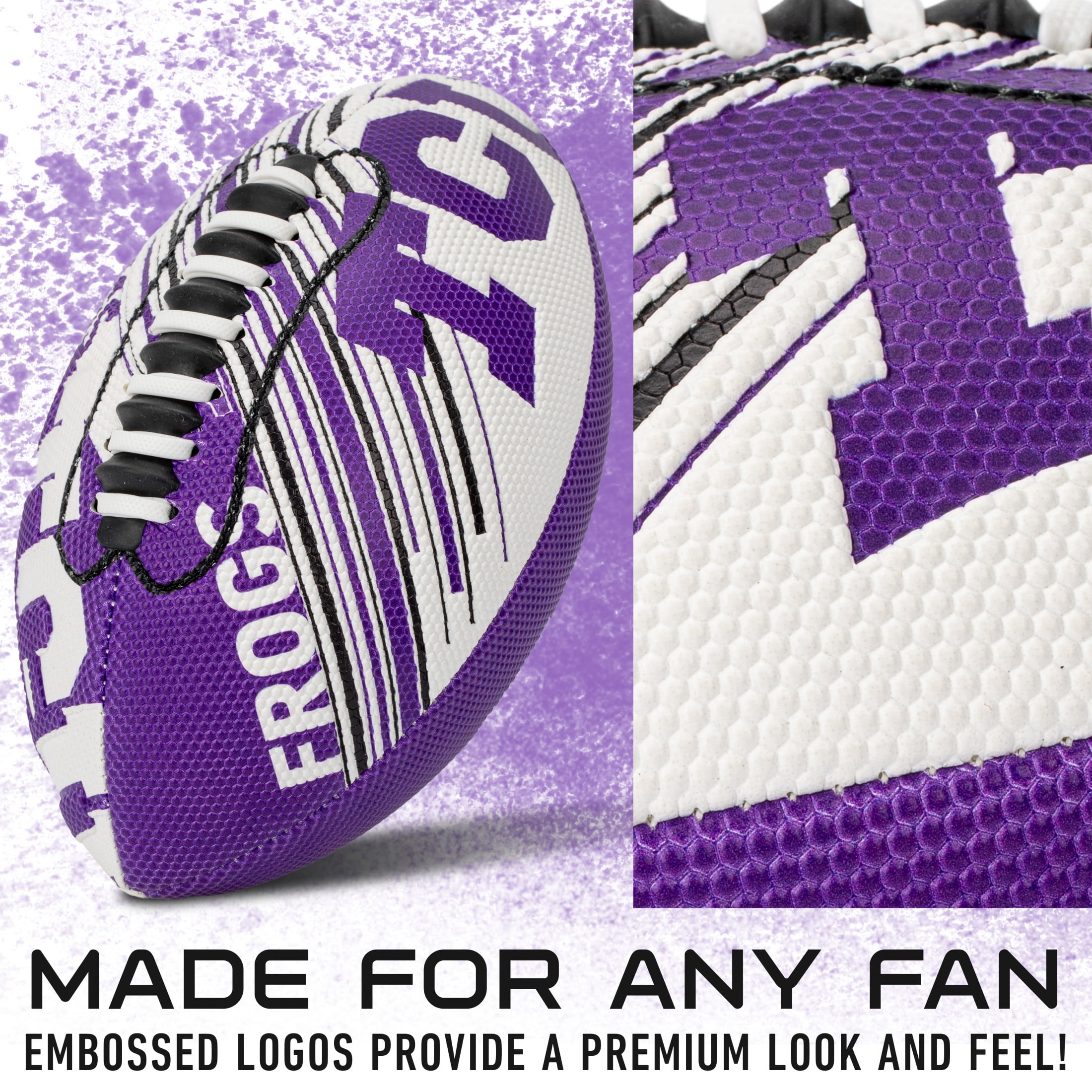 NCAA TCU Horned Frogs Foam Football - Youth Mini Football for Kids - 8.5" Junior Soft Foam Football - SPACELACE Easy Grip Cover - Perfect Toy Football for Kids