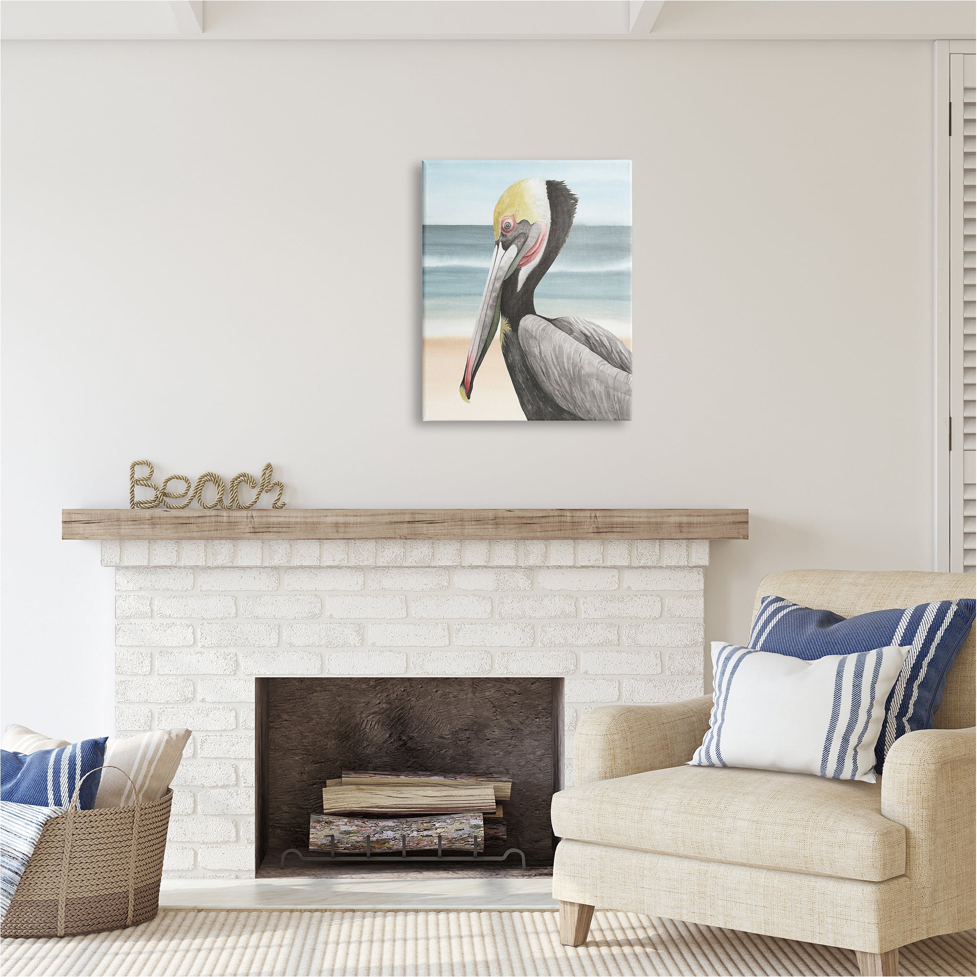Stupell Industries Pelican & Coastal Shore Animals & Insects Painting Gallery Wrapped Canvas Art Print Wall Art, 24 x 30