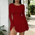 thumbnail image 2 of Women's Autumn Winter Solid Color Slim Fit Flattering Long Sleeve Dress RD1 M, 2 of 4