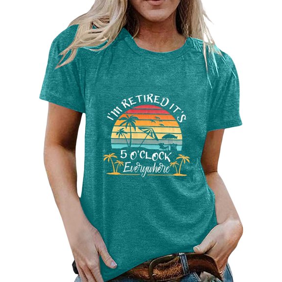 Womens T Shirts Letter Print Short Sleeve Crew Neck Graphic Loose Trendy Casual Tops