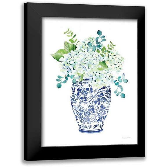 Charro, Mercedes Lopez 12x14 Black Modern Framed Museum Art Print Titled - Chinoiserie Hydrangea II