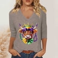 thumbnail image 2 of Arlun Mardi Gras V-Neck 3/4 Sleeve Tshirts for Women Highland Cow Mask Graphic Printed Plus Size Tees Casual Lightweight Soft Comfortable and Fashionable Carnival Party Tops 2-Khaki S, 2 of 4