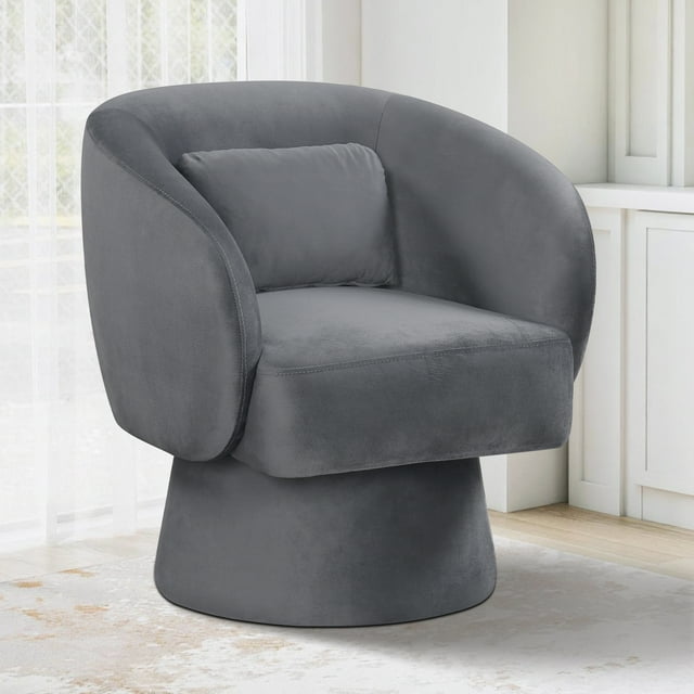 Gymax Fauteuil d'Appoint Pivotant avec Dossier Courbé, Coussin Lombaire Amovible, Fonction de Rotation à 360 Degrés