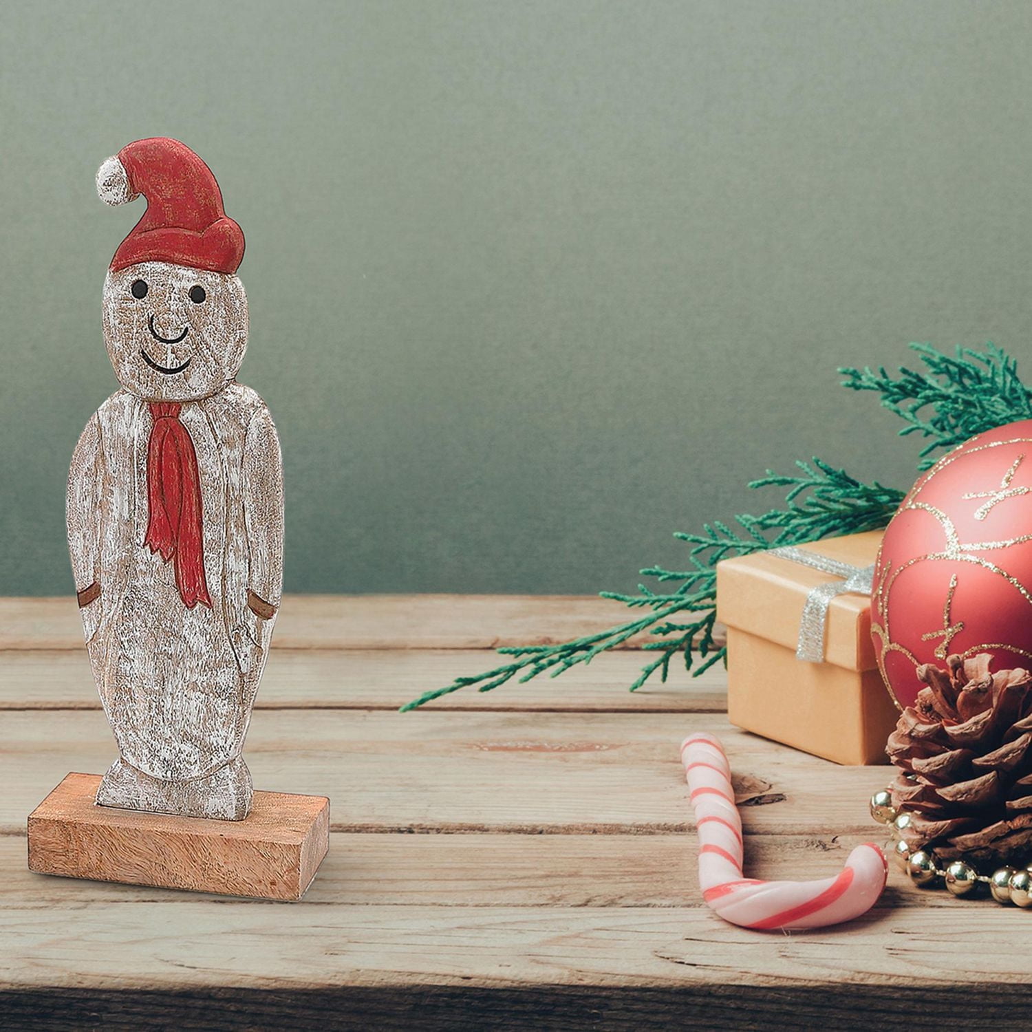 Christmas Mango Wood Snowman On Base