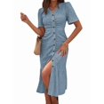 thumbnail image 2 of Womens V Neck Short Sleeve Solid Color Casual Dress Summer Chic Midi Dress XXL, 2 of 6