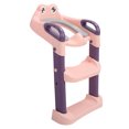 thumbnail image 5 of Asiento de entrenamiento para ir al baño para niños con taburete, escalera, asiento de inodoro de entrenamiento de PU ajustable en altura plegable, color rosa, 5 of 5