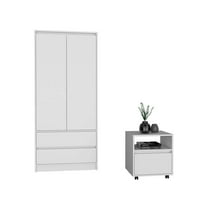 Laurel 2 Piece Bedroom Set, Nightstand & Closher Armoire, White