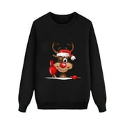 Luiyenes Family Matching Outfit Christmas Long Sleeve Cute Deer Print Hoodless Pullover Sweatshirt Blouse For Kids