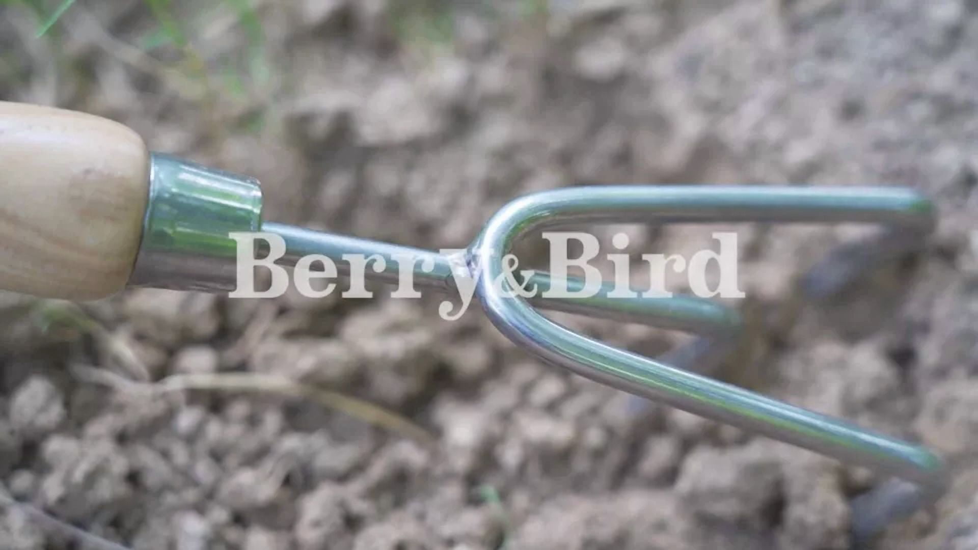 CRESTIN- Berry&Bird Garden Hand Cultivator Stainless Steel Handheld Triple Claw Hand Rake