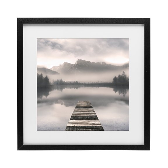 Stupell Industries Calm Reflective Waters & Mountains Black Framed Print Under Glass, design by Irene Weisz