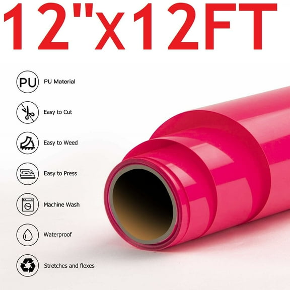 12"x12' Pink HTV Iron On Heat Transfer Vinyl 12 Feet Roll for T Shirt Shoes Bags