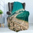 thumbnail image 4 of Vintage Beach Soft Flannel Fleece Throw Blanket, Copacabana Beach Ipanema Sugar Loaf Mountain in Rio Famous World Beaches, Cozy Plush for Indoor and Outdoor Use, 70" x 90", Multicolor, by Ambesonne, 4 of 5