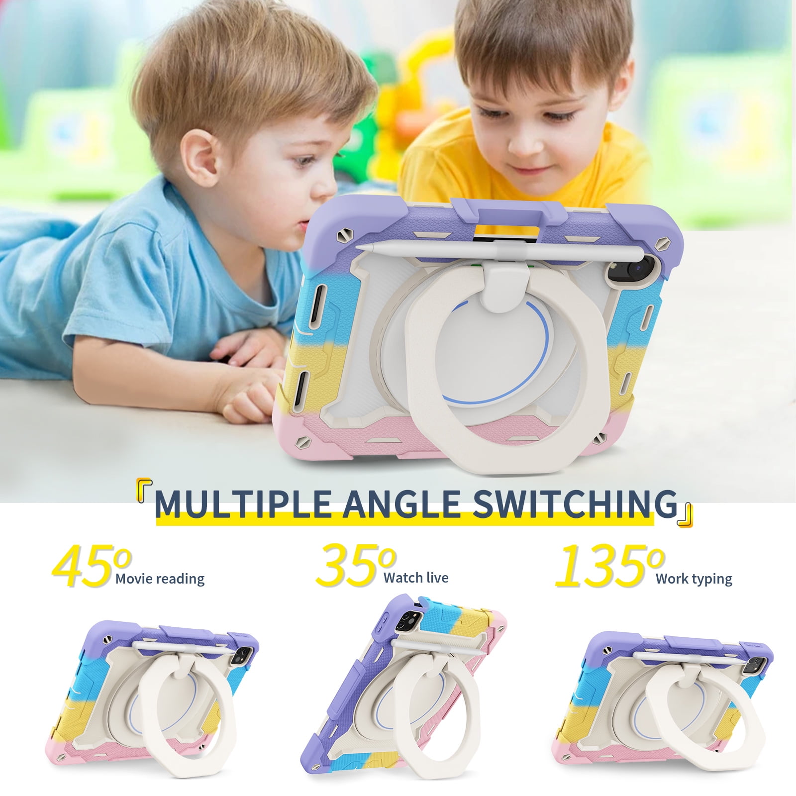 Allytechgroup Kids Case for Apple iPad Mini 7th Gen/ iPad mini 6th Gen, with Pencil Holder Heavy Duty Protection Multiple Layers Kids Friendly Rotating Kickstand Rugged Handle Cover for iPad mini 6 7
