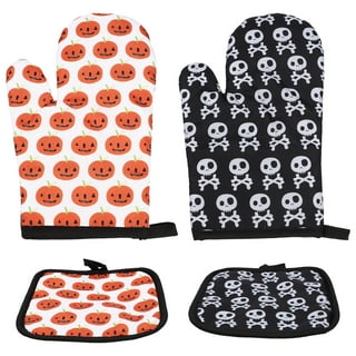 Halloween Oven Mitts and Pot Holders Sets of 4 Orange Black