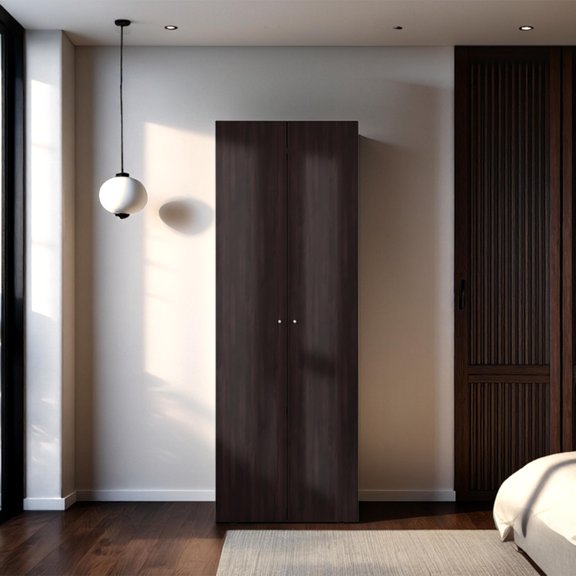 Cterwk 2 Doors Armoire with 2 Shelves, Wood Storage Cabinet for Living Room, Bedroom, Dark Brown