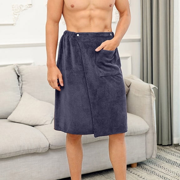 Wancir Men's Solid Button-Front Bathrobe with Pockets