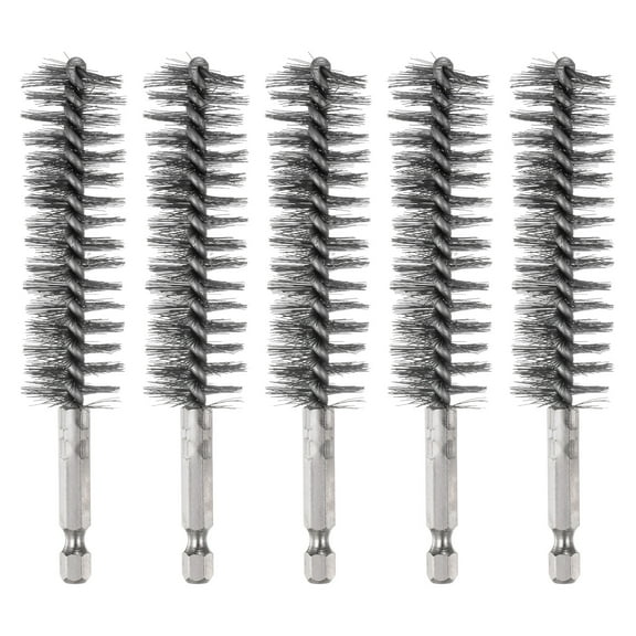 5Pcs Bore Brush Stainless Steel 22mm Dia Cleaning Wire Brush Tube Pipe Cleaner with Handle 1/4 Inch Hex Shank