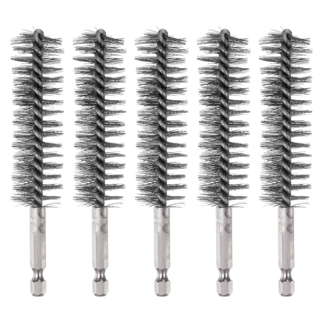 Unique Bargains 5Pcs Bore Brush Stainless Steel 22mm Dia Cleaning Wire Brush Tube Pipe Cleaner with Handle 1/4 Inch Hex Shank