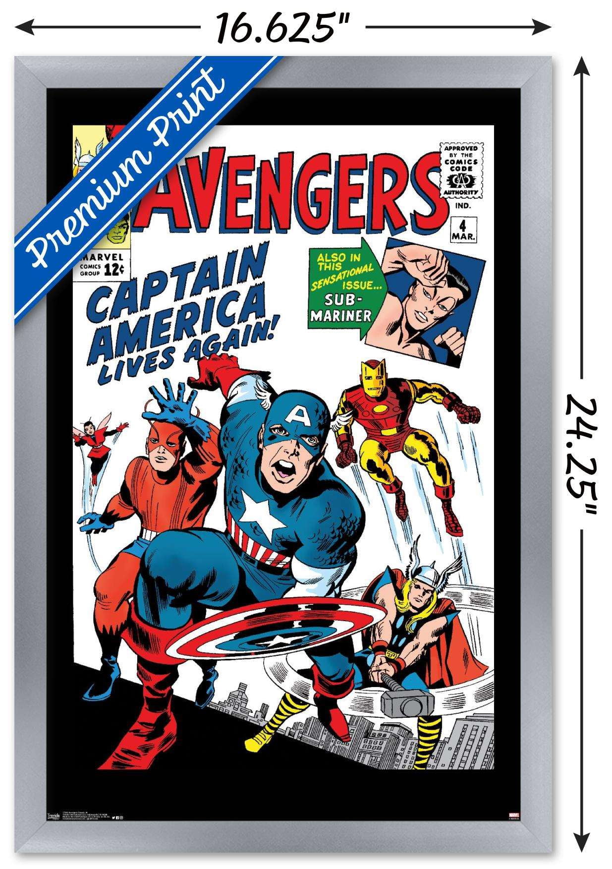 Marvel Comics - Avengers - Captain America - Comic Cover #4 Wall Poster, 14.725" x 22.375", Framed