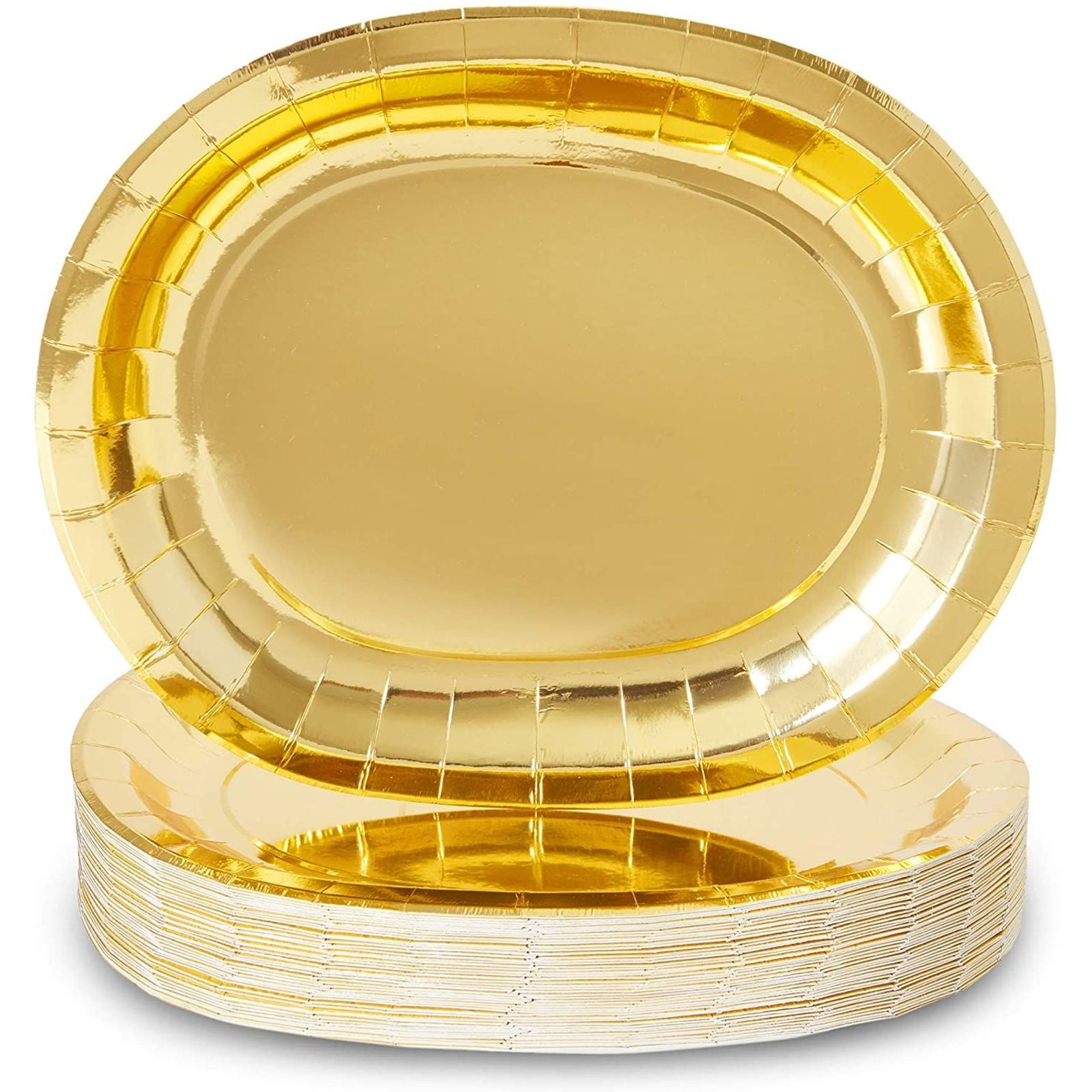 Oval Serving Platters for Parties, Gold Foil Paper Tray (12.5 x 10 In