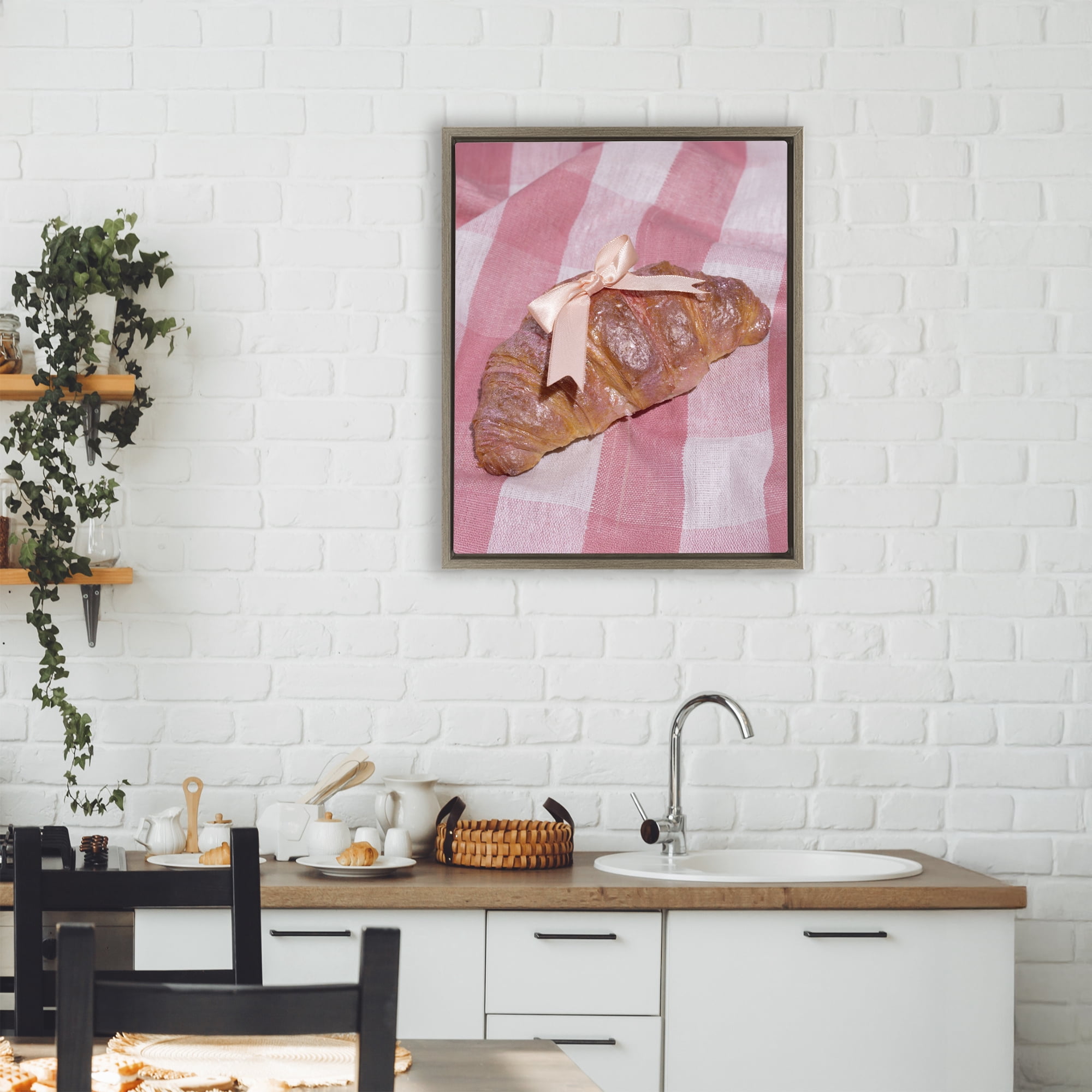 Stupell Industries Glam Ribbon Croissant Brown Framed Floater Canvas Wall Art, design by LISH Creative