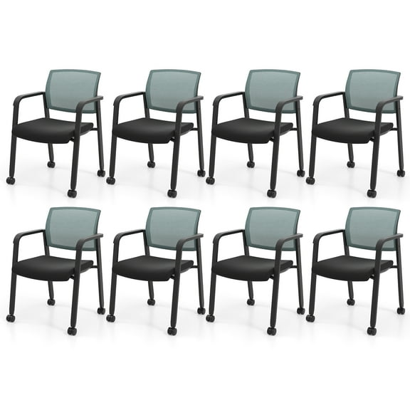 Gymax 8 PCSC Conference Chairs Stackable Office Guest Mesh Chair Waiting Room Wheels