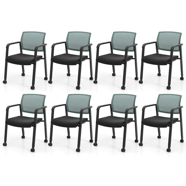 Gymax 8 Pcs Chaises de Conférence Empilables Chaise en Maille pour Bureau Invité Salle d'Attente Roues