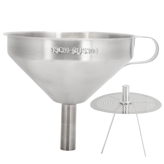 Embudo de cocina de acero inoxidable 304 con filtro para transferir ingredientes líquidos y secos (diámetro de boca de 13 cm)