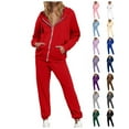 thumbnail image 2 of Aihuaihua Sweatsuits Women 2 Piece Outfit Zip Up Hoodie Matching Elastic Waist Sweatpants Travel Comfy Lounge Sets Dark Green, 2 of 6