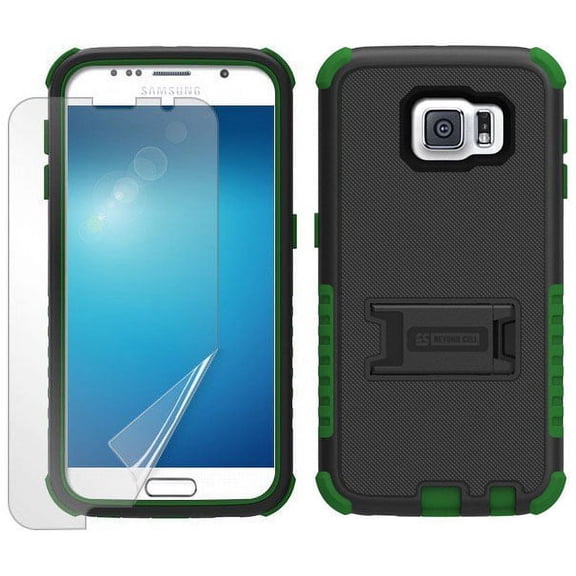 GREEN RUGGED TRI-SHIELD RUBBER SKIN HARD CASE COVER STAND FOR SAMSUNG GALAXY S6