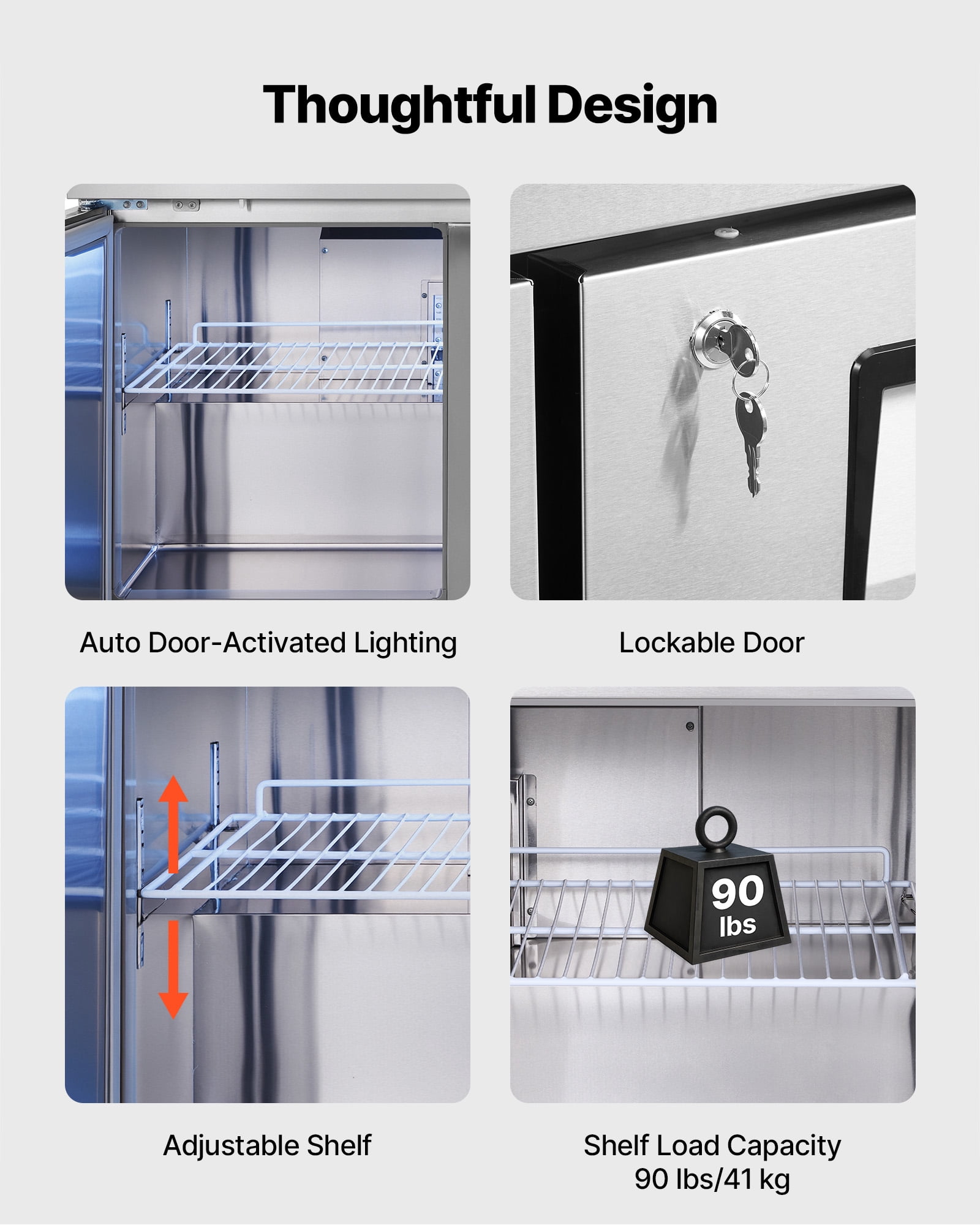 VEVOR 60" W Commercial Freezer, 14.8 Cu.Ft Worktop Freezers Undercounter with LED Auto Lighting and Lockable Door,2 Doors Food Freezing Prep Worktable,Stainless Steel